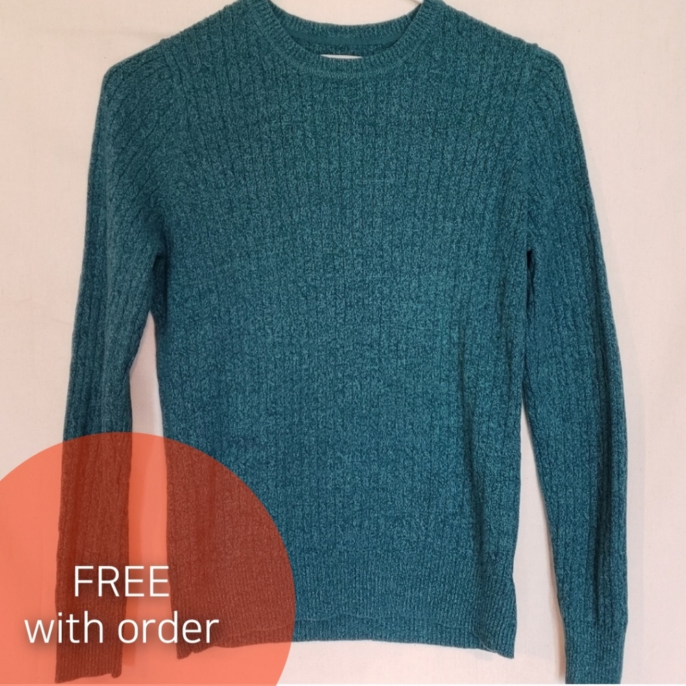 Kim Rogers teal blue fitted sweater S small petite longsleeve EUC